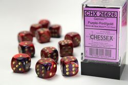 Tärningar - Gemini 16mm d6 Purple/Red/gold Dice Block (12 dice)