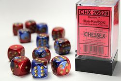 Tärningar - Gemini 16mm d6 Blue-Red/gold Dice Block (12 dice)