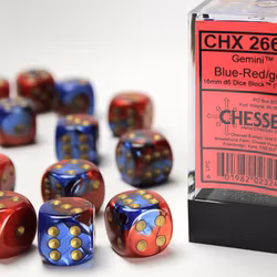 Tärningar - Gemini 16mm d6 Blue-Red/gold Dice Block (12 dice)