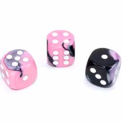 Tärningar - Gemini 16mm d6 Black-Pink/white Dice Block (12 dice)