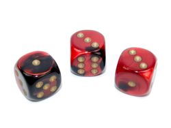 Tärningar - Gemini 16mm d6 Black-Red/gold Dice Block (12 dice)