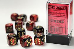 Tärningar - Gemini 16mm d6 Black-Red/gold Dice Block (12 dice)