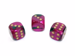 Tärningar - Gemini 16mm d6 Green-Purple/gold Dice Block (12 dice)