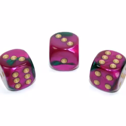Tärningar - Gemini 16mm d6 Green-Purple/gold Dice Block (12 dice)