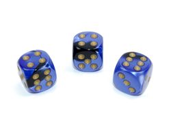 Tärningar - Gemini 16mm d6 Black-Blue/gold Dice Block (12 dice)