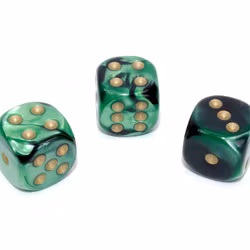 Tärningar - Gemini 16mm d6 Black-Green/gold Dice Block (12 dice)