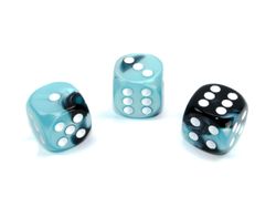 Tärningar - Gemini 16mm d6 Black-Shell/white Dice Block (12 dice)