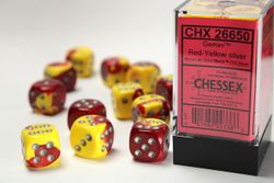 Tärningar - Gemini 16mm d6 Red/Yellow/Silver Dice Block (12 dice)