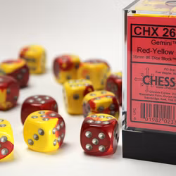 Tärningar - Gemini 16mm d6 Red/Yellow/Silver Dice Block (12 dice)