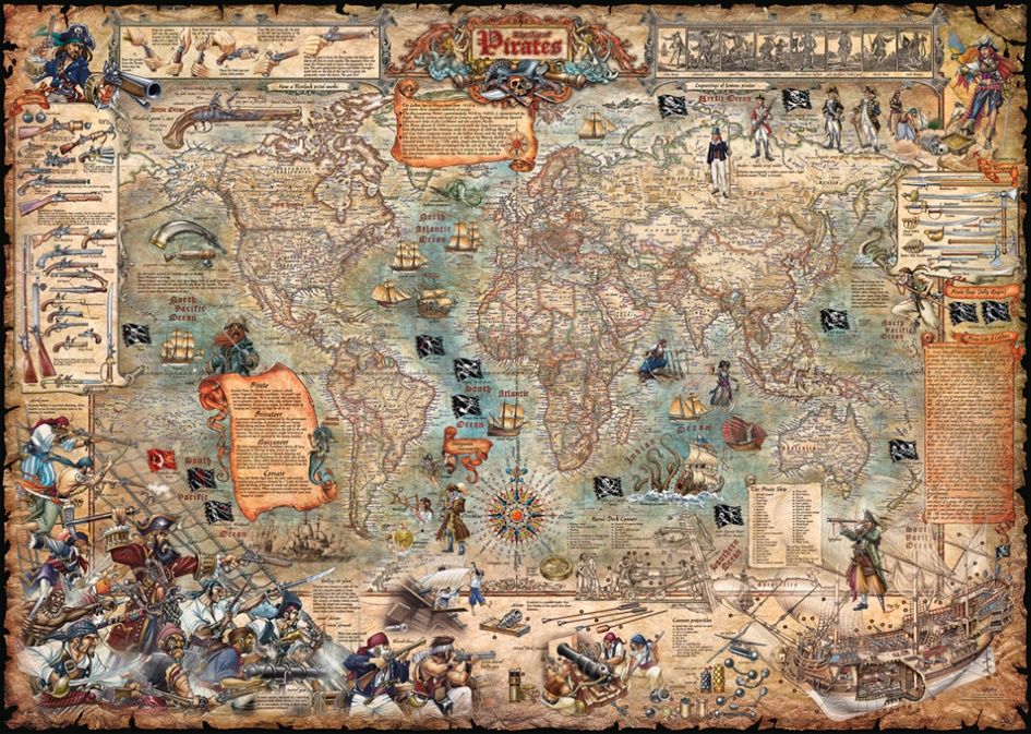 Ett väldigt fint motiv av en piratkarta i vintagestil på detta pussel