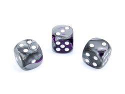 Tärningar - Gemini 16mm d6 Purple-Steel/white Dice Block (12 dice)