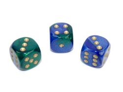 Tärningar - Gemini 16mm d6 Blue-Green/gold Dice Block (12 dice)