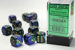 Tärningar - Gemini 16mm d6 Blue-Green/gold Dice Block (12 dice)