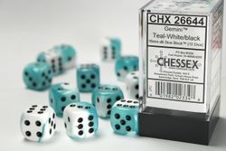 Tärningar - Gemini 16mm d6 Teal-White/black Dice Block (12 dice)