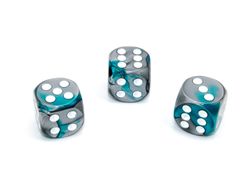 Tärningar - Gemini 16mm d6 Steel-Teal/white Dice Block (12 dice)