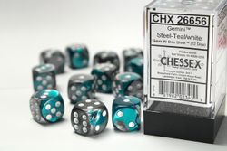Tärningar - Gemini 16mm d6 Steel-Teal/white Dice Block (12 dice)