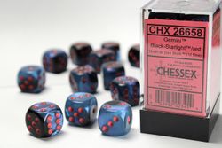 Tärningar - Gemini 16mm d6 Black-Starlight/red Dice Block (12 dice)
