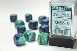 Tärningar - Gemini 16mm d6 Blue-Teal/gold Dice Block (12 dice)