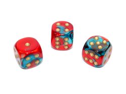 Tärningar - Gemini 16mm d6 Red-Teal/gold Dice Block (12 dice)