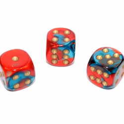 Tärningar - Gemini 16mm d6 Red-Teal/gold Dice Block (12 dice)