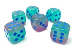 Tärningar - Gemini 16mm d6 Gel Green-Pink/blue Luminary Dice Block (12 dice)
