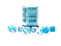 Tärningar - Gemini 16mm d6 Pearl Turquoise-White/blue Luminary Dice Block (12 dice)