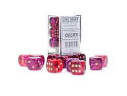 Tärningar - Gemini 16mm d6 Translucent Red-Violet/gold Dice Block (12 dice)