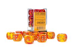 Tärningar - Gemini 16mm d6 Translucent Red-Yellow/gold Dice Block (12 dice)