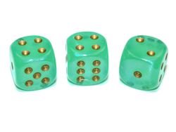 Tärningar - Borealis 16mm d6 Light Green/gold Luminary Dice Block (12 dice)
