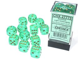 Tärningar - Borealis 16mm d6 Light Green/gold Luminary Dice Block (12 dice)