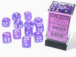 Tärningar - Borealis 16mm d6 Purple/white Luminary Dice Block (12 dice)