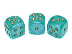 Tärningar - Borealis 16mm d6 Teal/gold Luminary Dice Block (12 dice)