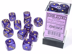 Tärningar - Borealis 16mm d6 Royal Purple/gold Luminary Dice Block (12 dice)