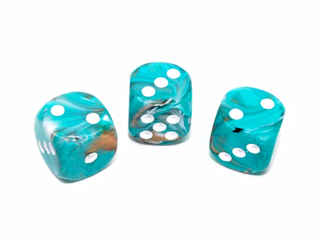 Tärningar - Marble 16mm d6 Oxi-Copper/white Dice Block (12 dice)