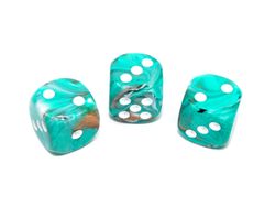 Tärningar - Marble 16mm d6 Oxi-Copper/white Dice Block (12 dice)