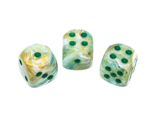 Grön-marmorerade tärnigar med mörkgröna prickar från Chessex.