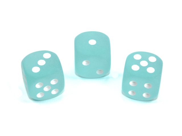 Teal färgade tärningar med vita prickar från Chessex | 16mm | D6