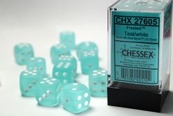 Tärningar - Frosted 16mm d6 Teal/white Dice Block (12 dice)