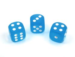 Tärningar - Frosted 16mm d6 Caribbean Blue/white Dice Block (12 dice)