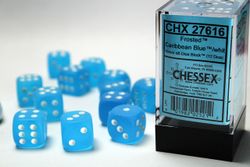 Tärningar - Frosted 16mm d6 Caribbean Blue/white Dice Block (12 dice)