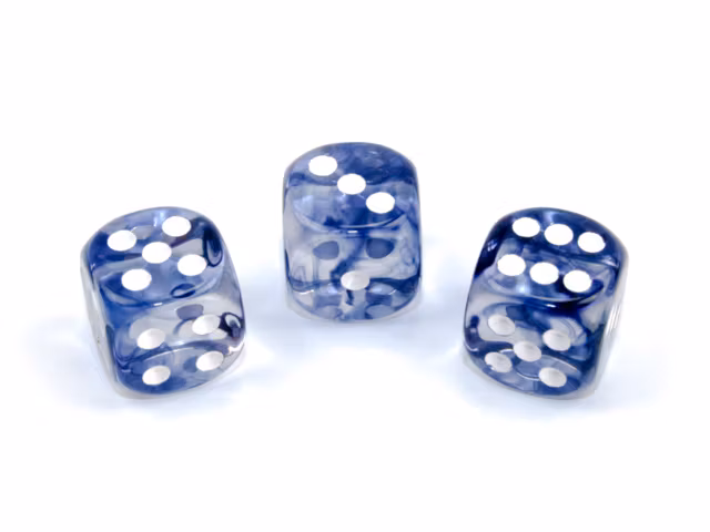 Tärningar i en färgmix av nebulosa och svart med vita prickar från Chessex