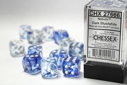 Tärningar - Nebula 16mm d6 Dark Blue/white Dice Block (12 dice)