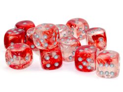 Tärningar - Nebula 16mm d6 Red-silver Luminary Dice Block (12 dice)