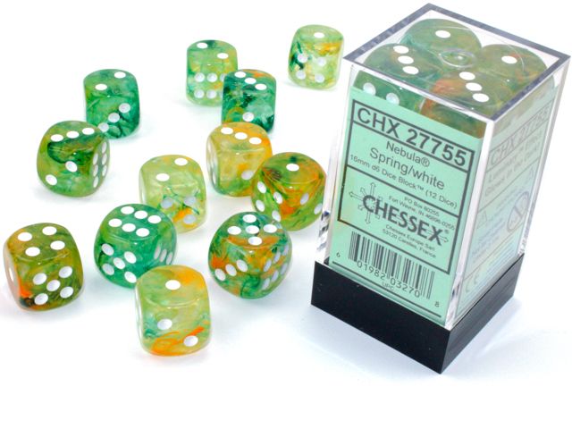 Tärningar - Nebula 16mm d6 Spring/white Luminary Dice Block (12 dice)