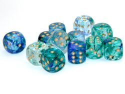 Tärningar - Nebula d6 Dice Oceanic/gold Luminary 16mm Block (12 dice)