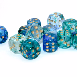 Tärningar - Nebula d6 Dice Oceanic/gold Luminary 16mm Block (12 dice)