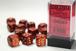 Tärningar - Scarab 16mm d6 Scarlet/gold Dice Block (12 dice)