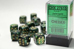 Tärningar - Scarab 16mm d6 Jade/gold Dice Block (12 dice)