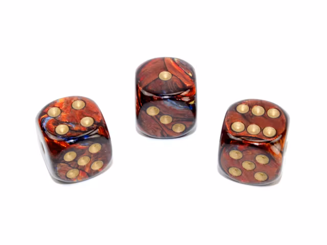 Tärningar i en mörk spännande färgmix med guldiga prickar från Chessex.