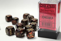 Tärningar - Scarab 16mm d6 Blue Blood-gold Dice Block (12 dice)